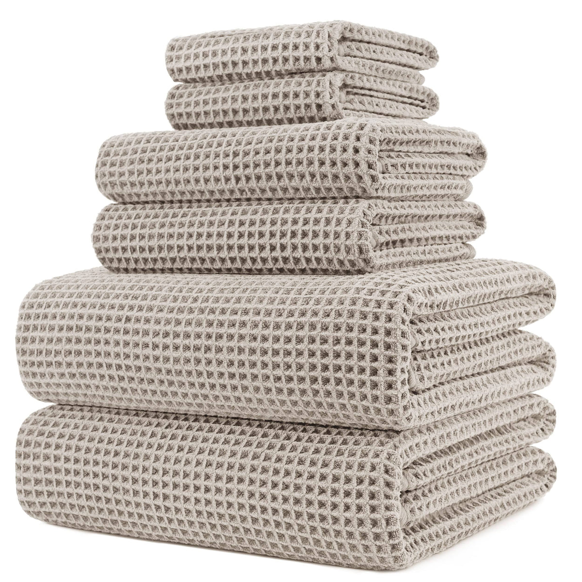 POLYTE Oversize, 60 x 30 in, Quick Dry Lint Free Microfiber Bath Towel Set, 6 Piece (Beige, Waffle Weave) - Product image 1
